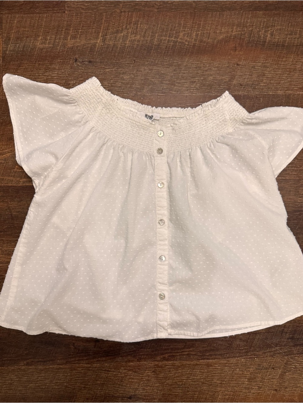 BB Dakota x Steve Madden White Swiss Dot Smocked Fluttered Sleeve Top Large Boho